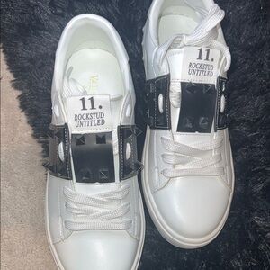 Valentino White and Black Rockstud Untitled Sneakers